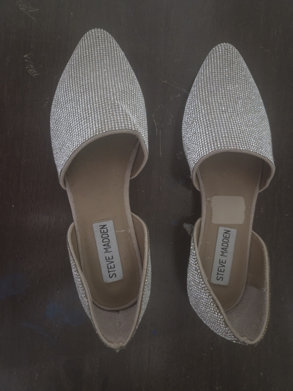 Steve Madden Silver Crystal Pointed Toe D'Orsay Flats